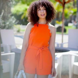 Victoria Beckham Orange Halter Romper with Rounded Detail